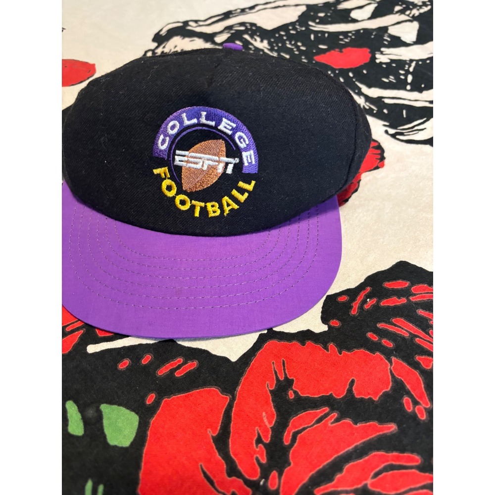 Vintage ESPN College Football Snapback Hat Black Purple Two Tone Retro Cap